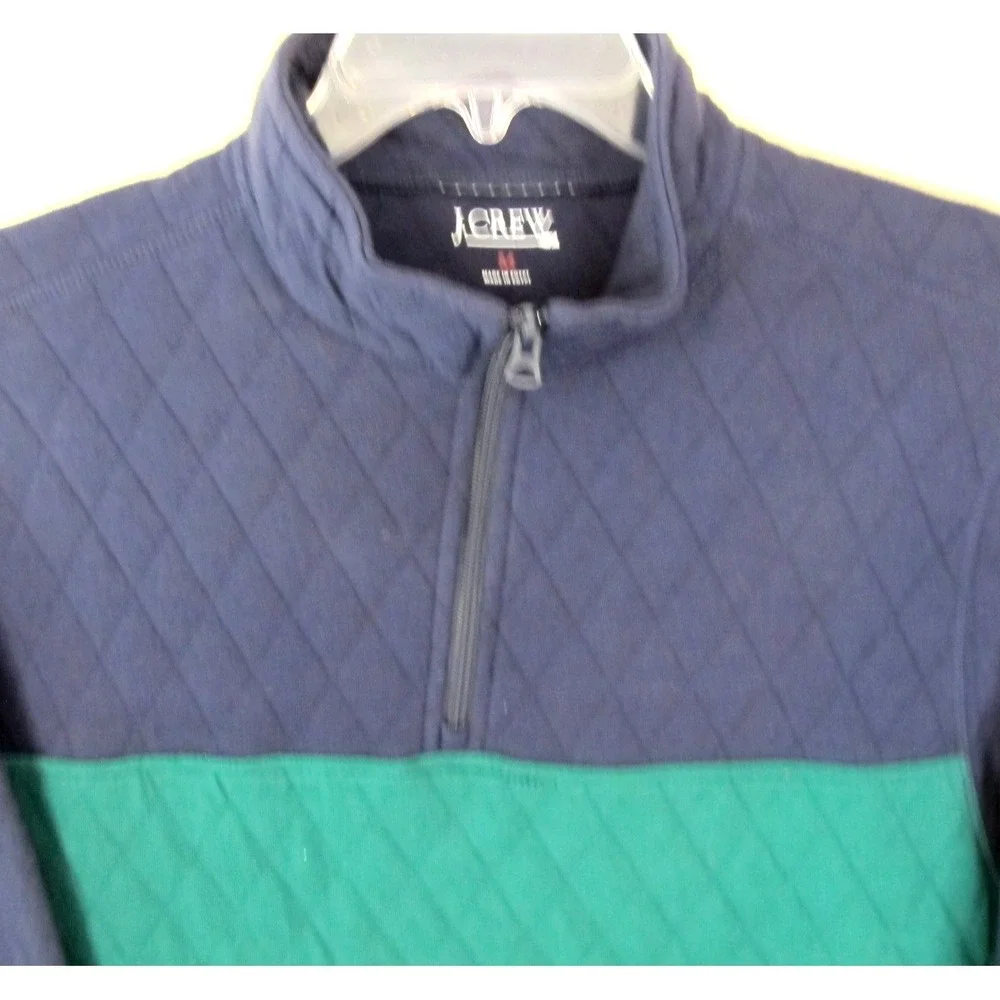 J. Crew Quilted Half Zip Pullover Men's Medium Navy Blue Green‎ Preppy